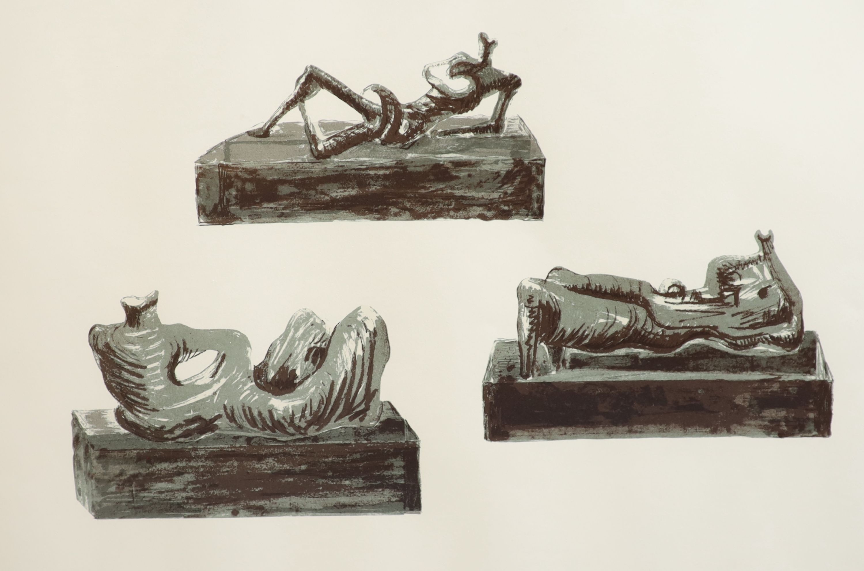 Henry Moore (1898-1986), Three reclining figures on pedestals (C.439), Lithograph, 41 x 59cm.